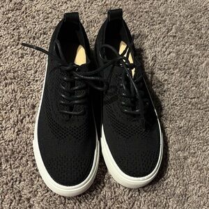 Restricted Black Knit Lace-Up Sneakers with White Sole